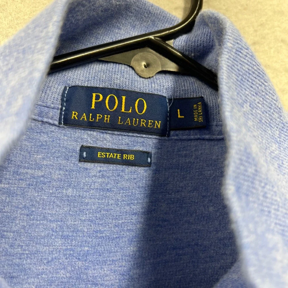 Polo Ralph Lauren Mens Large Light Blue Estate Rib Cotton Quarter Zip Pullover